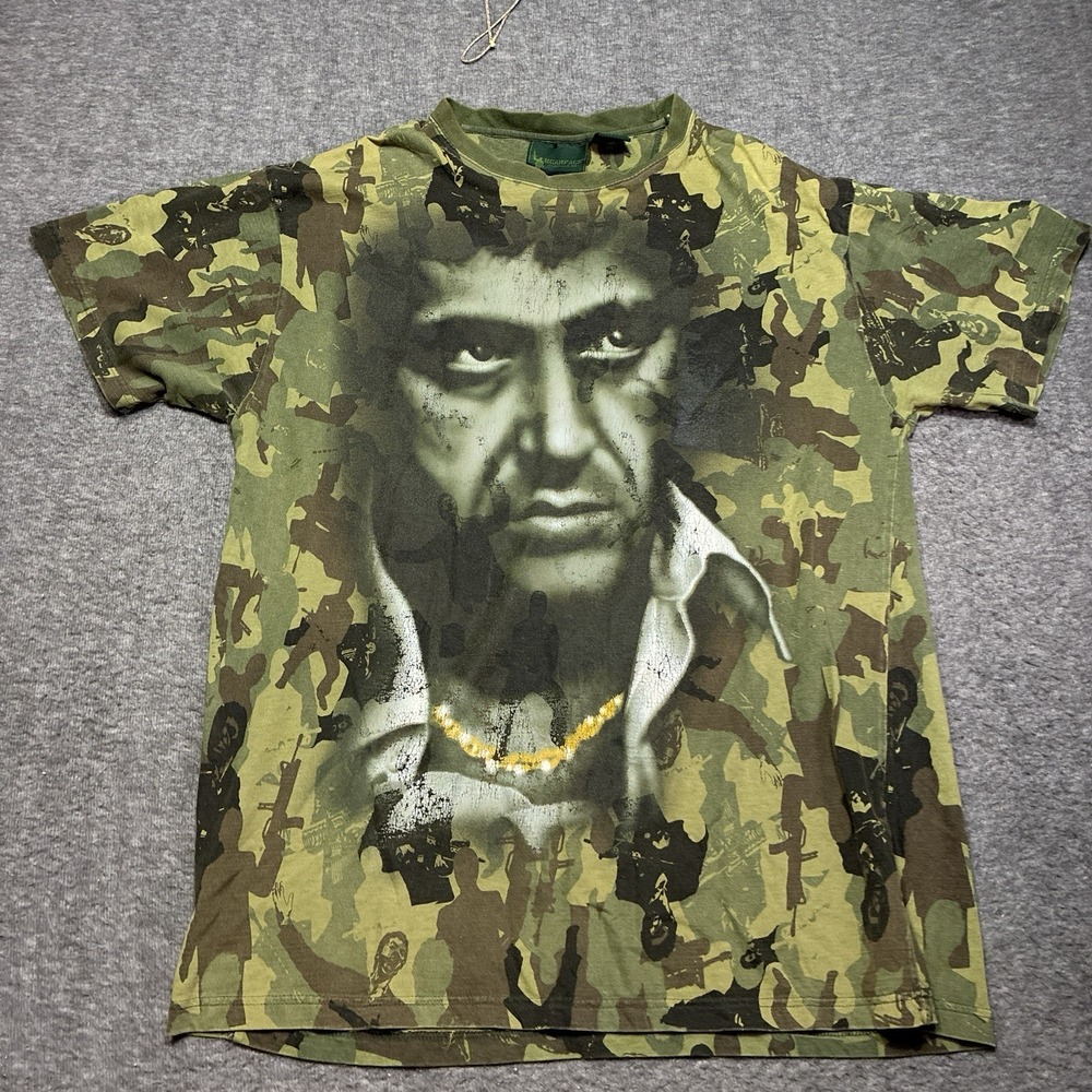 RARE Scarface Clothing‎ Company Camo Vintage Movie Shirt Tony Montana Size 2XL